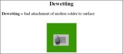Dewetting = bad attachment of molten solder to surface